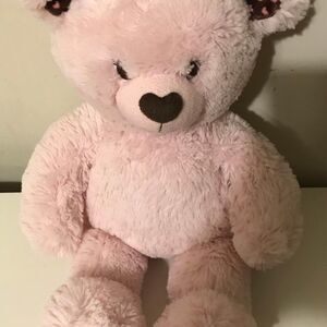 Valentines Build A Bear Workshop Pink Teddy 16” plush 2013 brown paw  hearts